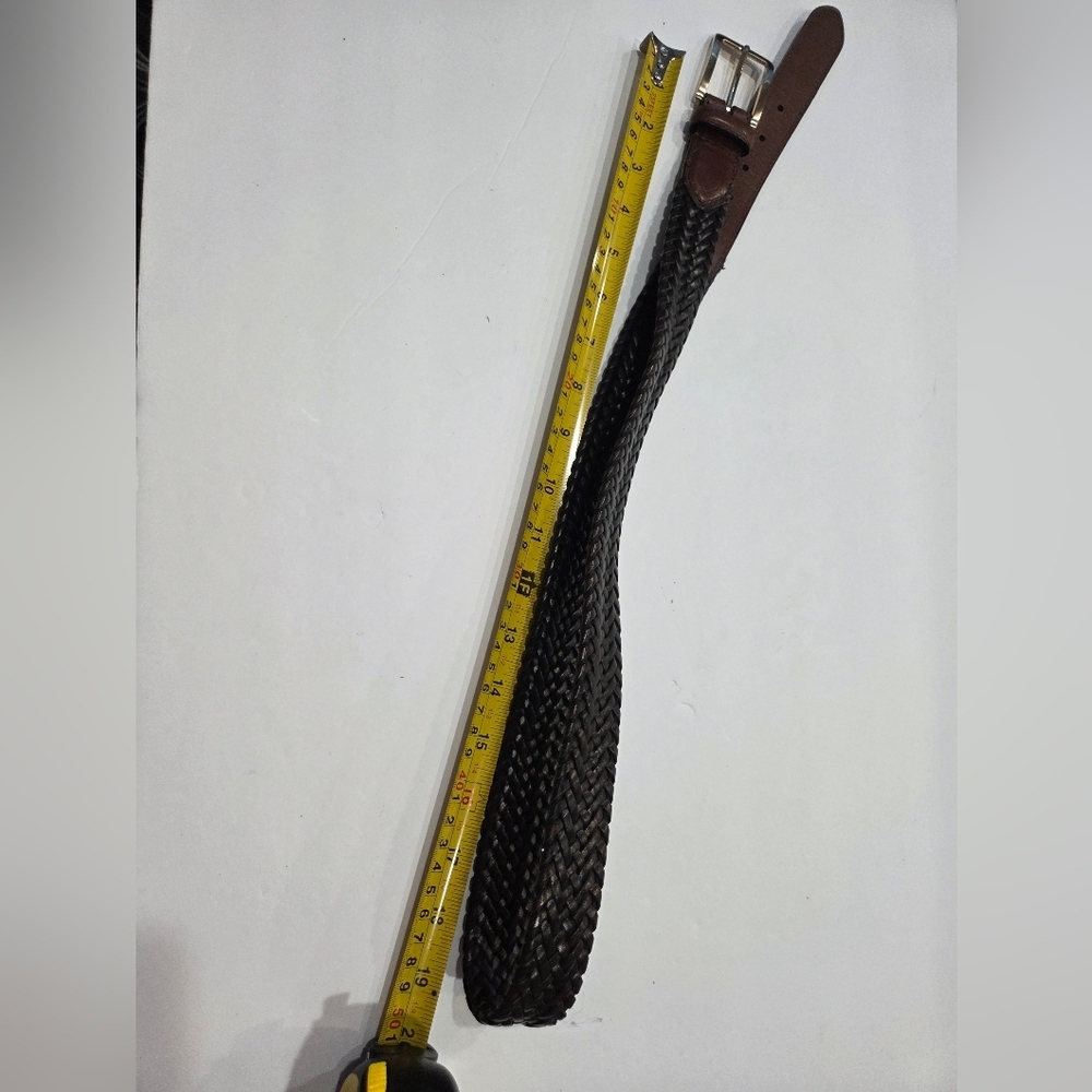 Classic Brown Leather Woven Belt with Gold Buckle Sz.42 /105 - Picture 5 of 7